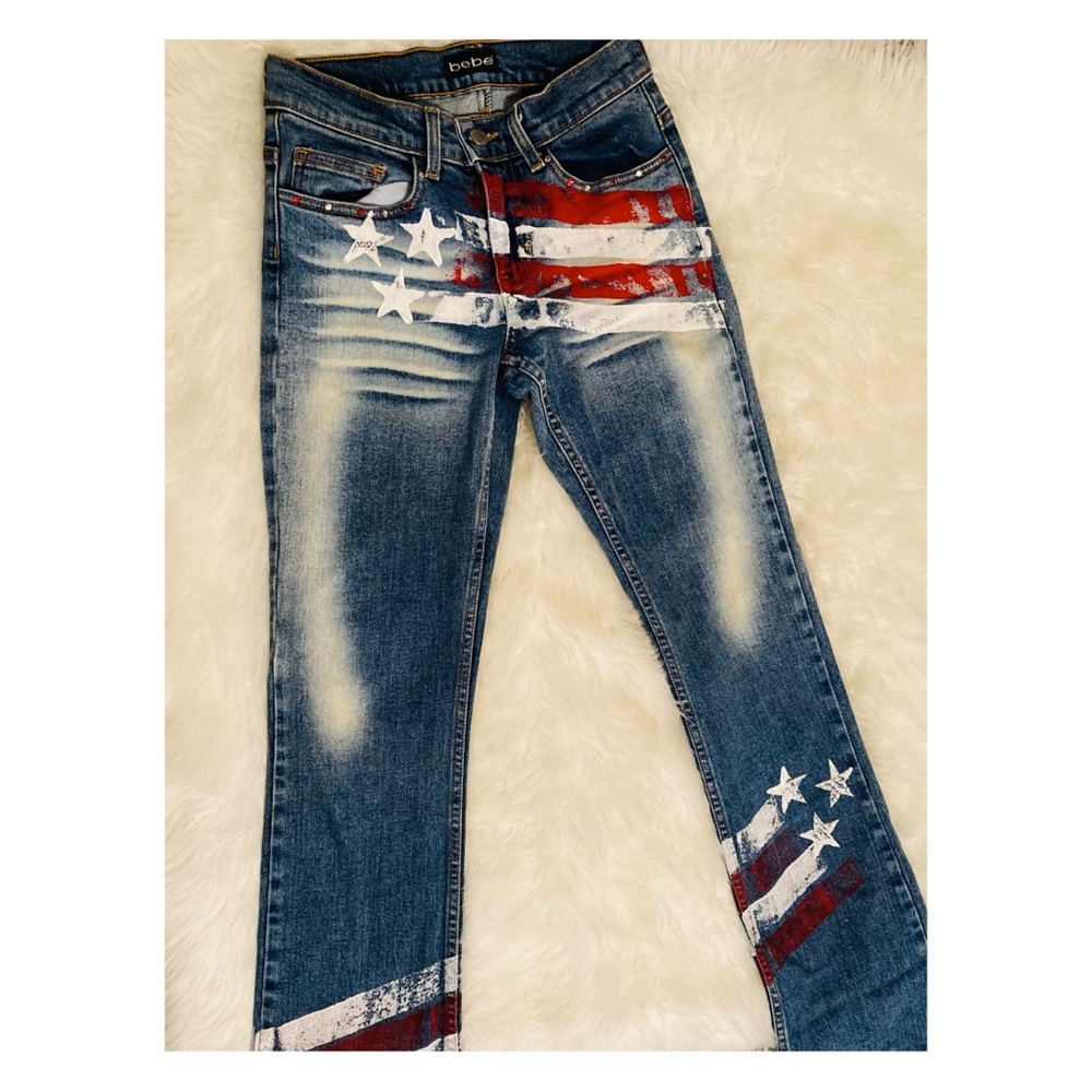 ✨🇺🇸BEBE Womens “Freedom Painted” Jeans Size small 27